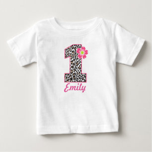 1st Birthday Girl Hot Pink & leopard print Baby T-Shirt