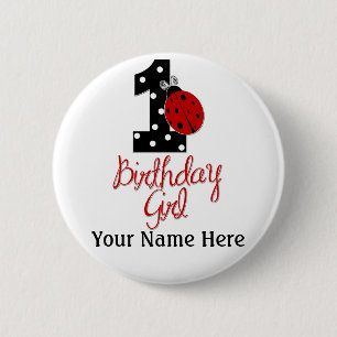 1st Birthday Girl - Lady Bug - 1 - Ladybug 2 Inch Round Button
