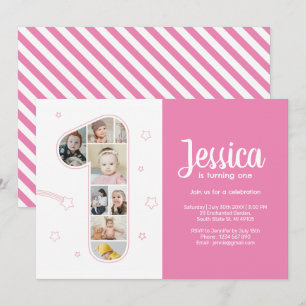 1st Birthday Girl Number 1 Custom Photo Collage Invitation