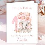 1st Birthday Girl Pink Cute Elephant Balloons Card<br><div class="desc">Cute folded card with an adorable elephant girl,  big number one and balloons in soft pink and dark beige shades for the 1st Birthday of a baby girl. Easily personalize this card with your own text. - Kate Eden Art</div>