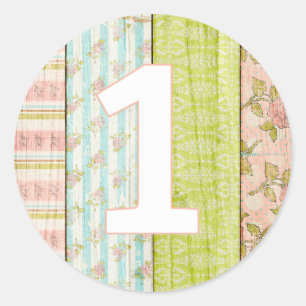 1st Birthday Girl Shabby Chic Roses Cottage Floral Classic Round Sticker