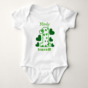 1st Birthday Girl Shamrock Number Custom Name V16 Baby Bodysuit