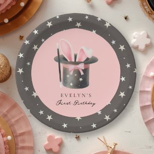 1st Birthday Girls Pink Magician's Hat Party Paper Plate