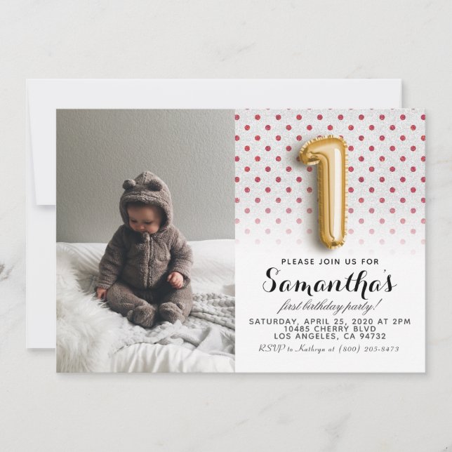 1st Birthday Glitter Portrait Invitation (Front)