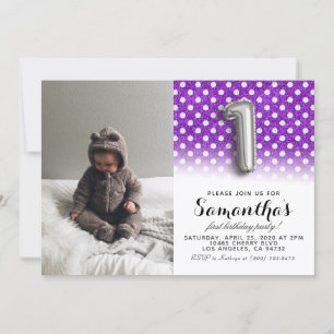 1st Birthday Glitter Portrait Invitation