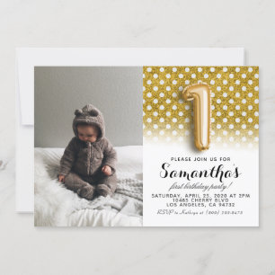 1st Birthday Glitter Portrait Invitation
