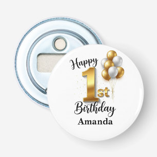 1st Birthday Gold Balloons Bottle Opener