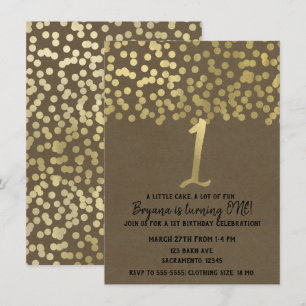 1st Birthday Gold Foil Modern Chic Rustic Kraft Invitation