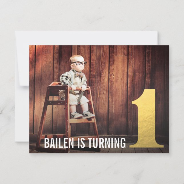 1st Birthday Gold Number One Photo Invitation (Front)