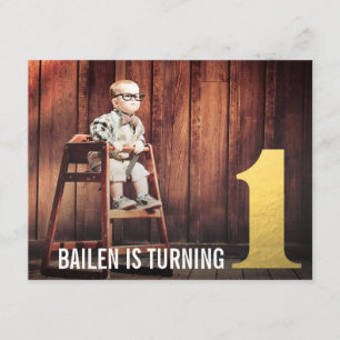 1st Birthday Gold Number One Photo Invitation