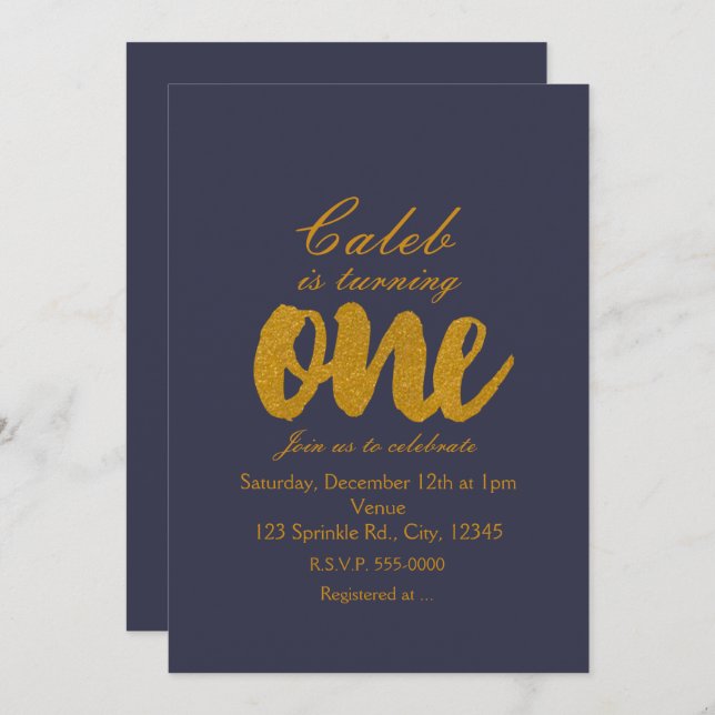 1st Birthday gold ONE Any Colour Party Invitations (Front/Back)