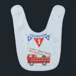 1st Birthday Grandson, Firetruck Bib<br><div class="desc">Birthday wishes are rushing through with this cute red fire truck gift, souvenir, giveaway or party essential to celebrate your Grandson’s FIRST birthday!</div>