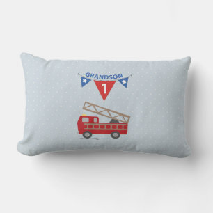 1st Birthday Grandson, Firetruck Lumbar Pillow