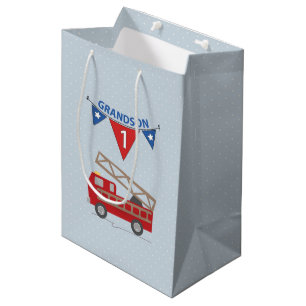 1st Birthday Grandson, Firetruck Medium Gift Bag