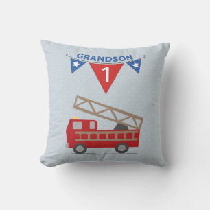 1st Birthday Grandson, Firetruck Throw Pillow