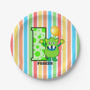 1st Birthday Green Monster Custom Paper Plate