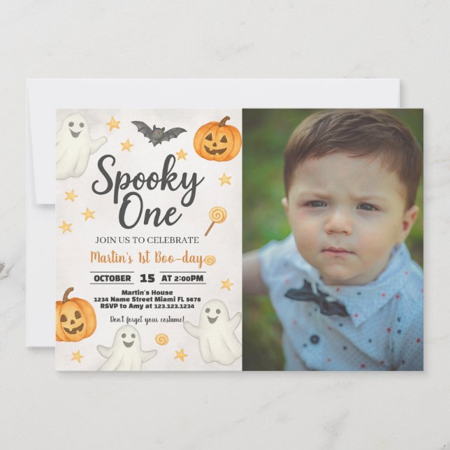1st Birthday Halloween Invitation with photo (Front)