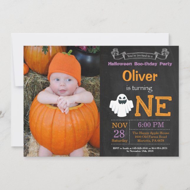 1st Birthday Halloween Party Photo Invitation (Front)