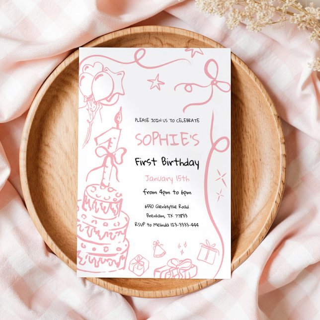 1st Birthday Hand Drawn Invitation, Birthday  Invitation (Creator Uploaded)