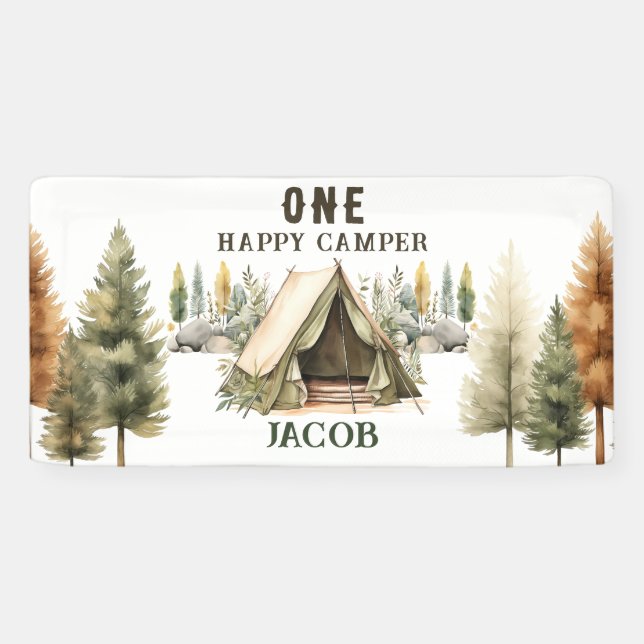 1st Birthday Happy Camper Kids Birthday Party Banner (Horizontal)