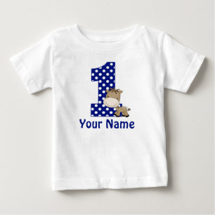 1st Birthday Horse Blue Personalized Baby T-Shirt
