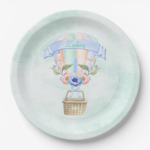 1st Birthday Hot Air Balloon Blue Mint Peach Paper Plate