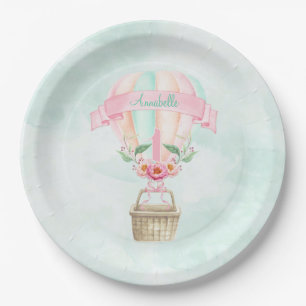 1st Birthday Hot Air Balloon Mint Pink Peach Paper Plate