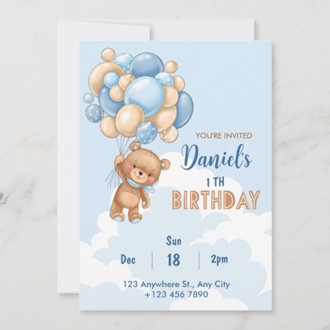 1st Birthday Invitation, baby shower invitation (Front)