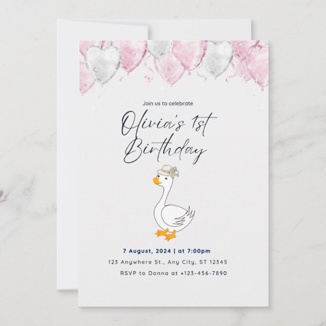 1st Birthday Invitation Card with Name (Front)