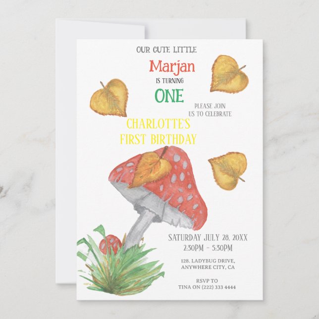 1st Birthday Invitation "Charming Mushroom" (Front)