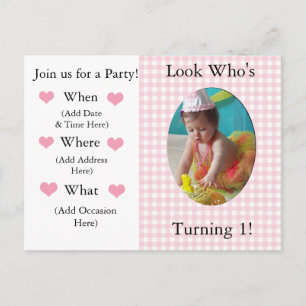 1st Birthday Invitation for a Girl Postcard