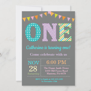 1st Birthday Invitation. Girl First Birthday Invitation