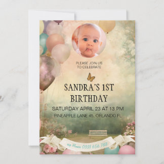 1st Birthday Invitation, personalized foto GIRL Invitation