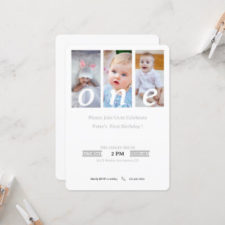 1st Birthday Invitation Photo Boy, Party Invition
