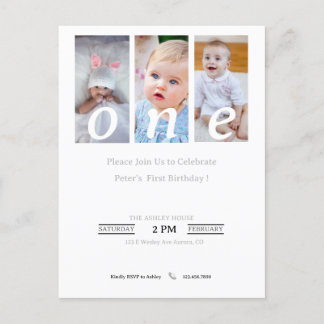1st Birthday Invitation Photo Boy, Party Invition Postcard