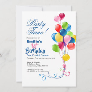 1st Birthday Invitation with Colourful Balloons