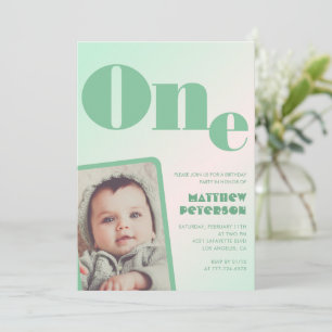 1st birthday invitations Boy Green  Gradient Photo