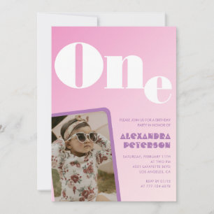 1st birthday invitations girl Pink  Gradient Photo
