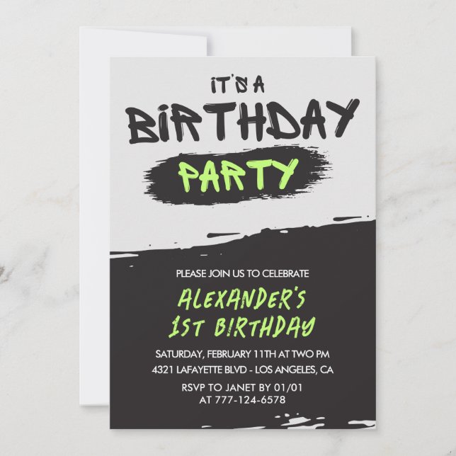 1st birthday invitations Graffiti boy Spray paint (Front)