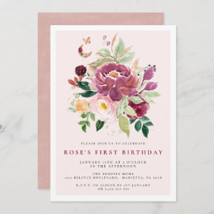 1st Birthday Invitations Saffron Bouquet