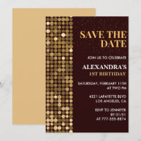 1st birthday invitations Save the date Gold