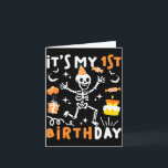 1st birthday kids funny skeleton 1st birthday card<br><div class="desc">1st birthday kids funny skeleton 1st birthday halloween boys</div>
