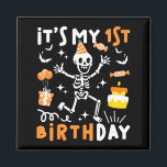 1st birthday kids funny skeleton 1st birthday magnet<br><div class="desc">1st birthday kids funny skeleton 1st birthday halloween boys  - Square Magnet .A modern look with minimal visual elements. A minimal design with strong visual balance. A refined and understated design approach. A clean look made for everyday environments.</div>