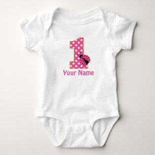 1st Birthday Ladybug Pink Green Personalized Shirt