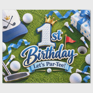 1st Birthday Let’s Par-Tee Blue Golf Boy Birthday Wrapping Paper