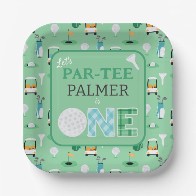 1st Birthday Let's Par-tee Golf Party Paper Plate (Front)