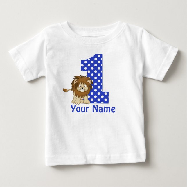 1st Birthday Lion Blue Personalized Shirt (Front)