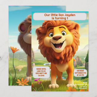 1st Birthday Lion Personalized Kids Name Age Invitation