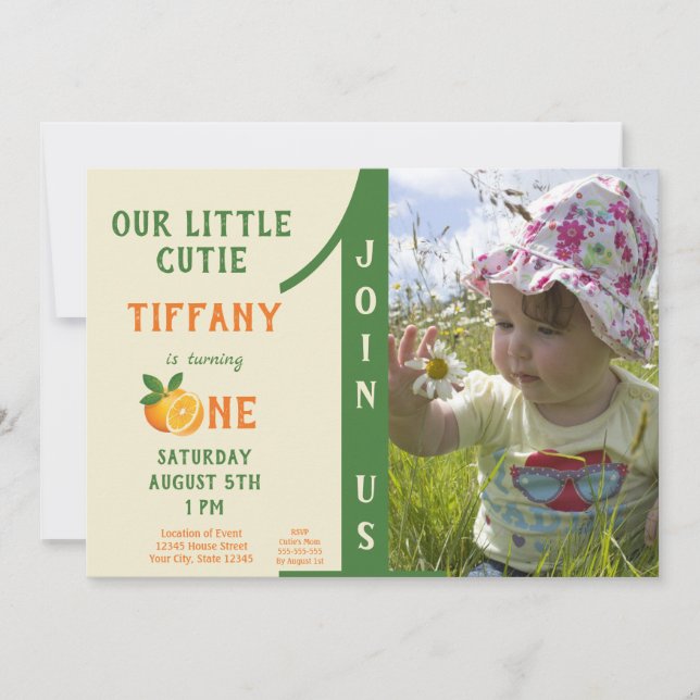 1st Birthday Little Cute Orange Birthday Invitation (Front)