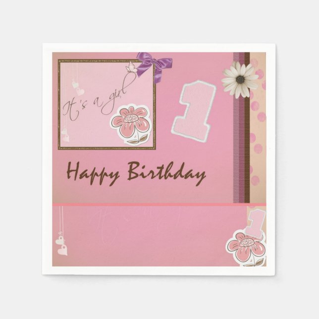 1st Birthday Little Girl Paper Napkin (Front)